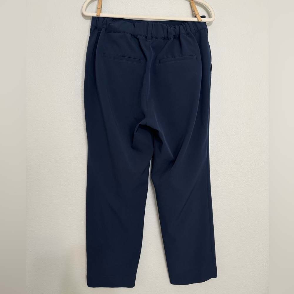 Loft High Rise Straight Elastic Waist Pull On Pleated Trouser in Navy - Picture 3 of 4